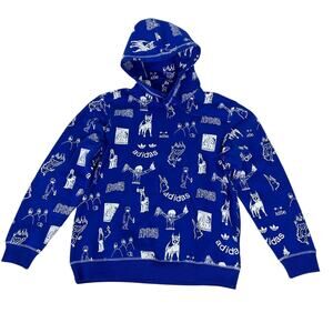 Adidas Originals All Over Print Hoodie Alumina Men's Medium IZ4866 New Blue